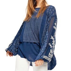 NWT FREE PEOPLE INDIGO DREAMS EMBROIDERED TUNIC